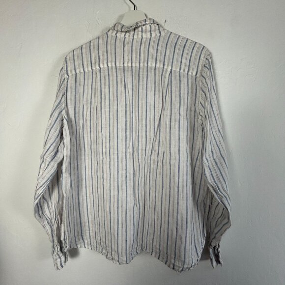 CP Shades Womens 100% Linen Striped Button-Up Shirt Large Blue/White Long Sleeve - Picture 2 of 7